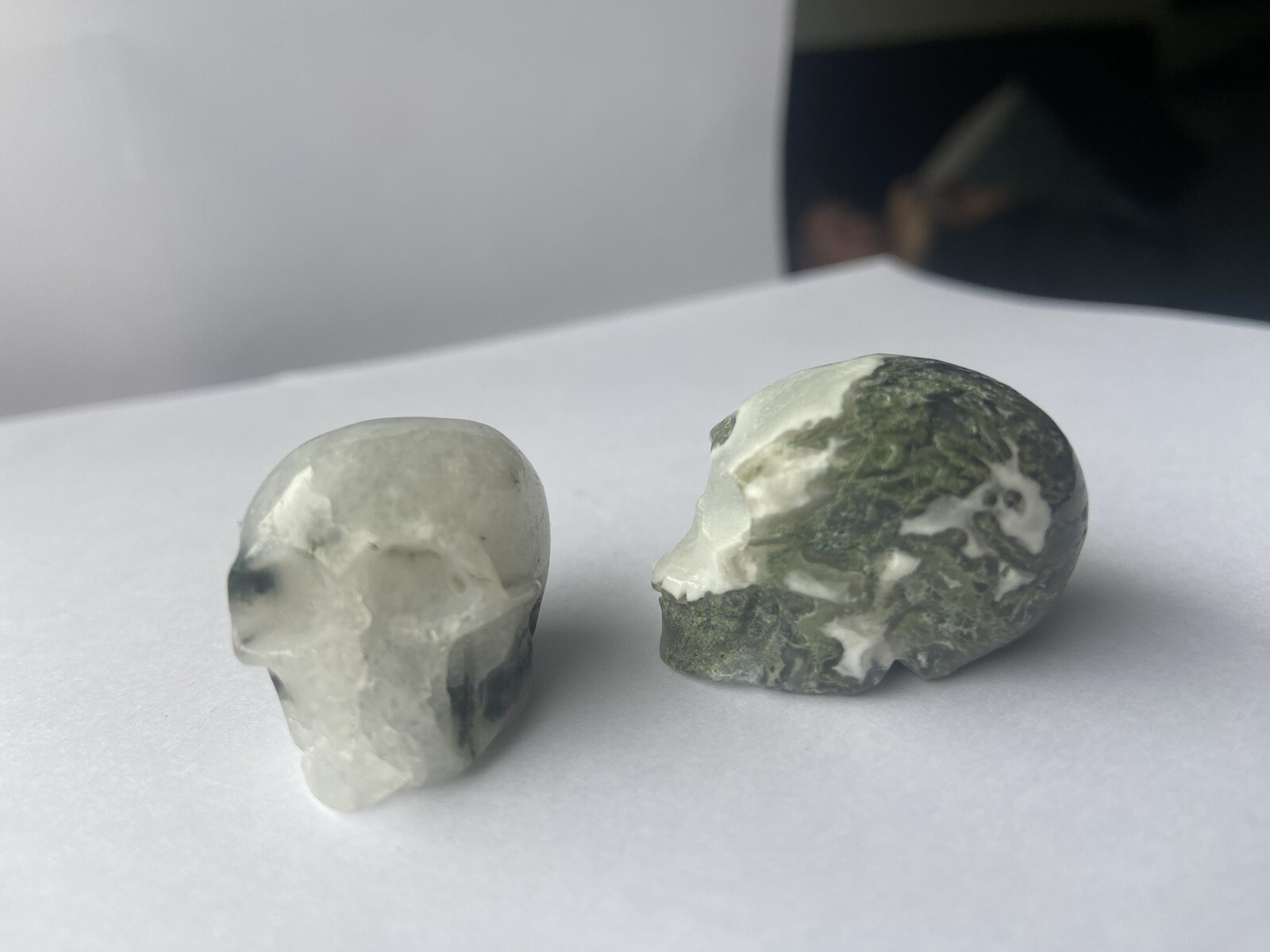 Green Moss Agate Pretty Human Skull Crystal Head Carving Sparkles See Others!
