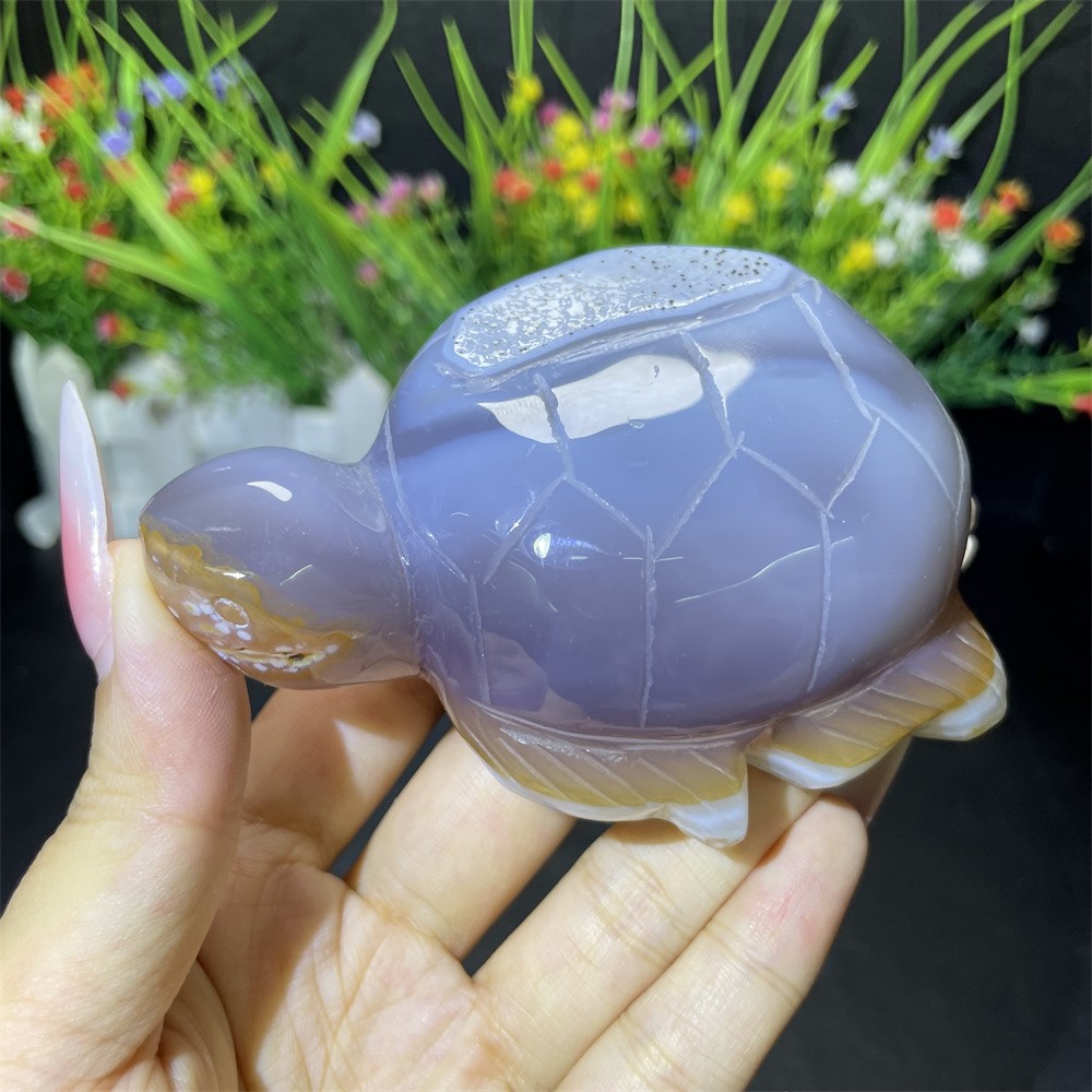 3.3″ 0.7LB Ash Lace Sardonyx Tortoise Figurine Quartz Crystal Turtle Decor