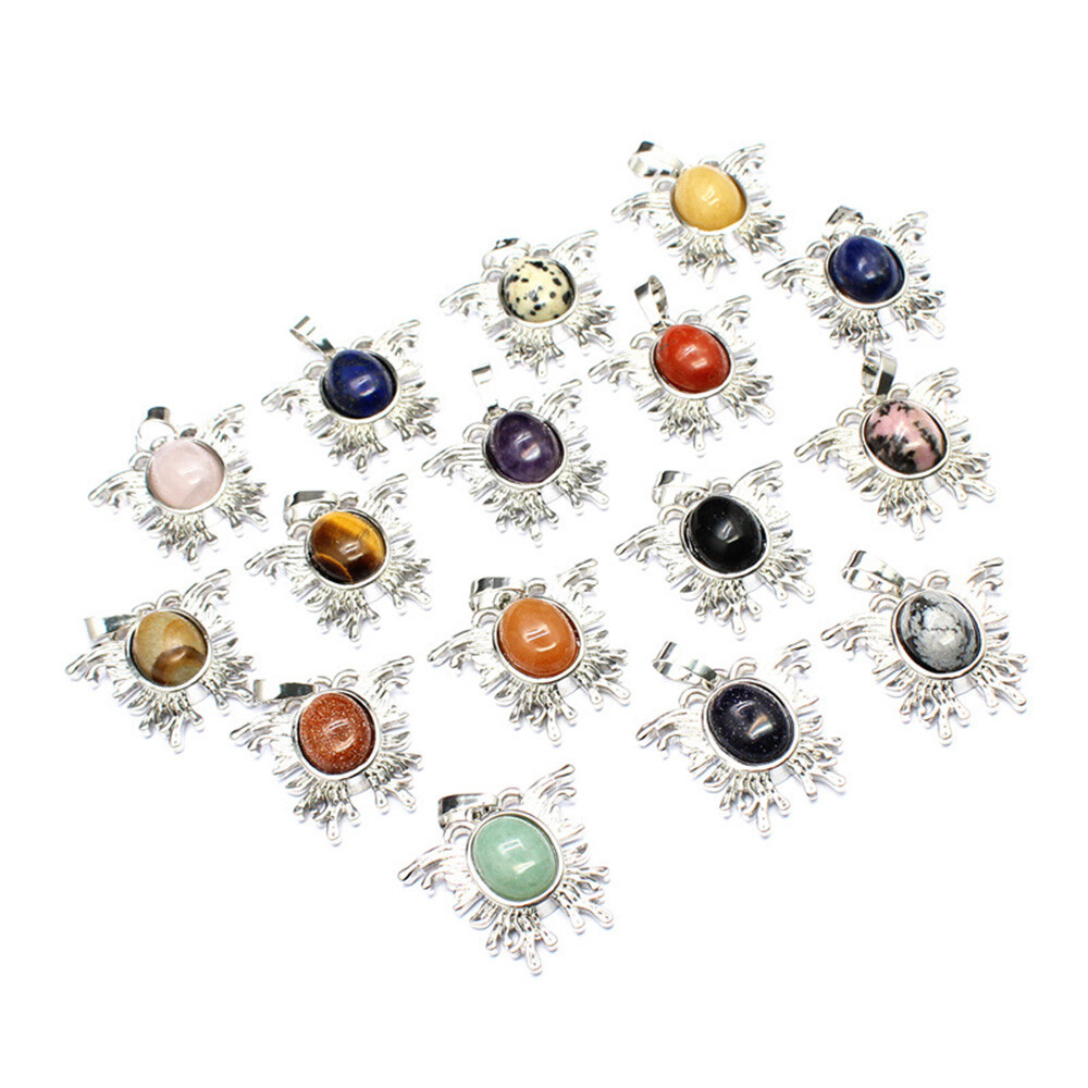 Oval Crystal Bead Mini Moth Butterfly Shape Pendant Chakra Gemstone Healing Gift