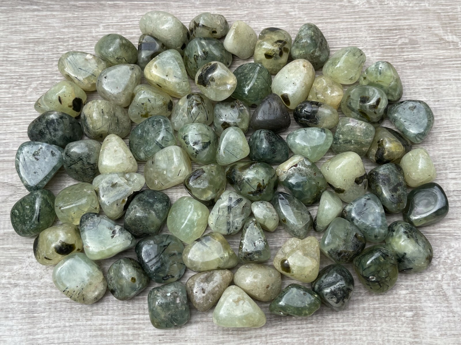 Prehnite With Rutile Tumbled Stones, 0.75-1.25″ Tumbled Prehnite Stones,Bulk lot