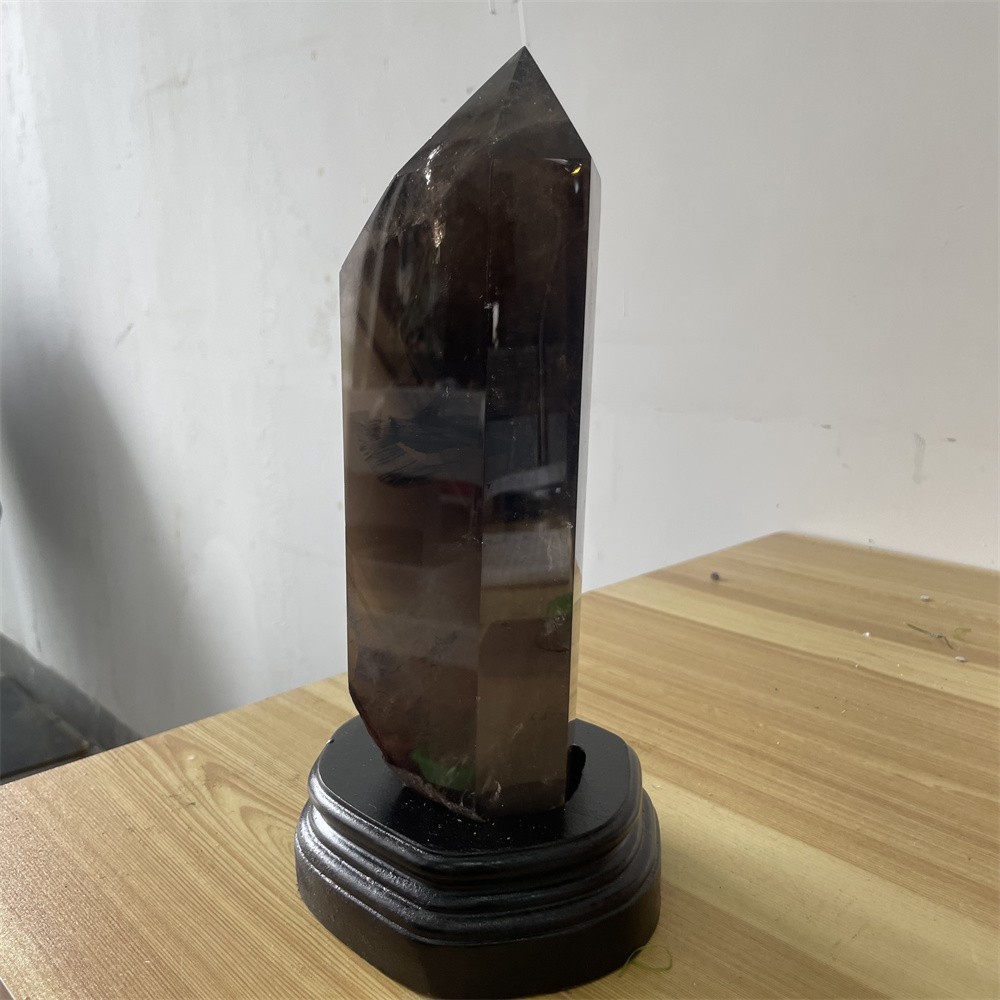5.5LB 10.6″ A++Natural Smoky Quartz Obelisk Tower Quartz Crystal Energy +Stand