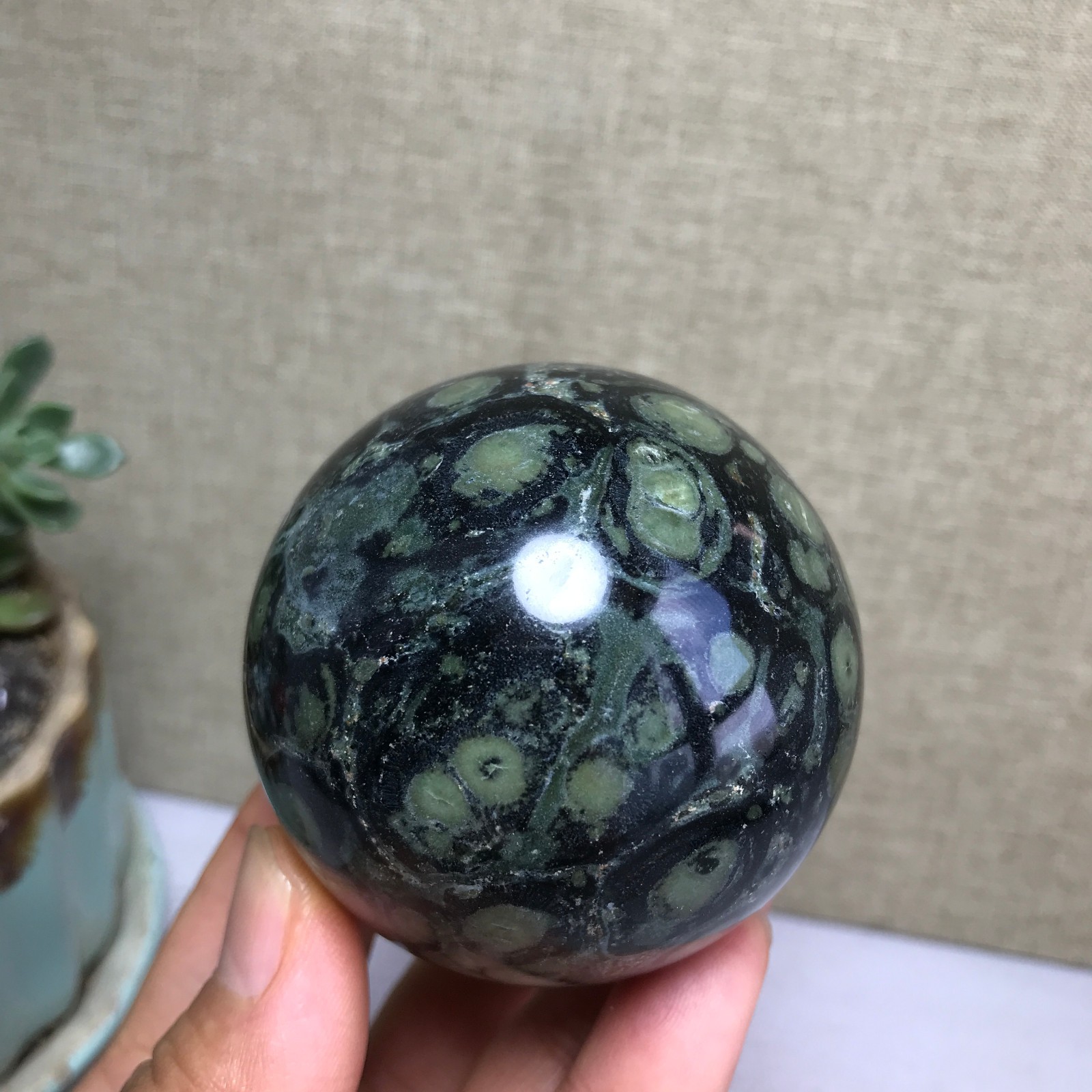 Top Natural Green Kambaba jasper quartz crystal sphere ball healing 286g A4810
