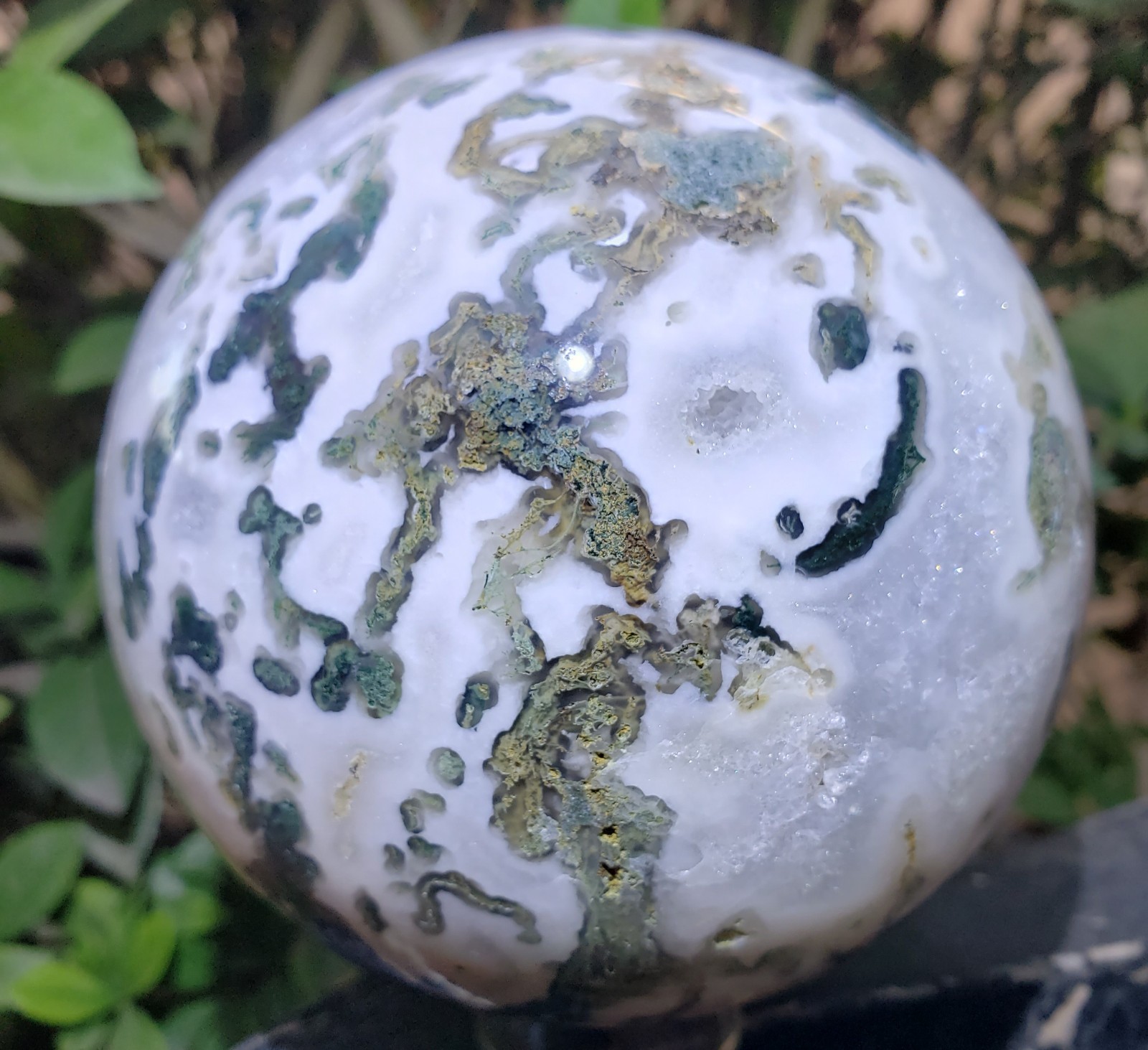 4″ Green Moss Agate Quartz Crystal Mineral Sphere Ball Orb UV Druzy, 1427g