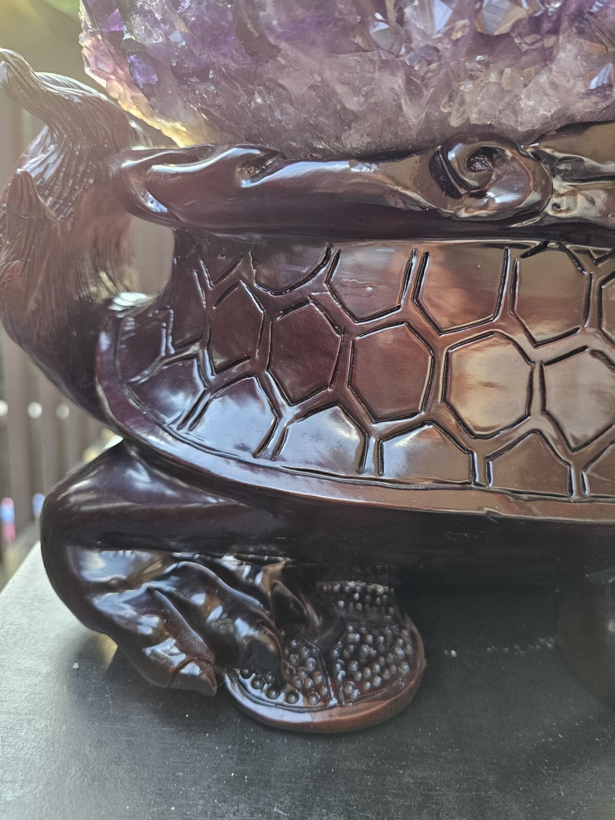 Rare Feng Shui Dragon Turtle with Large Amethyst Cluster