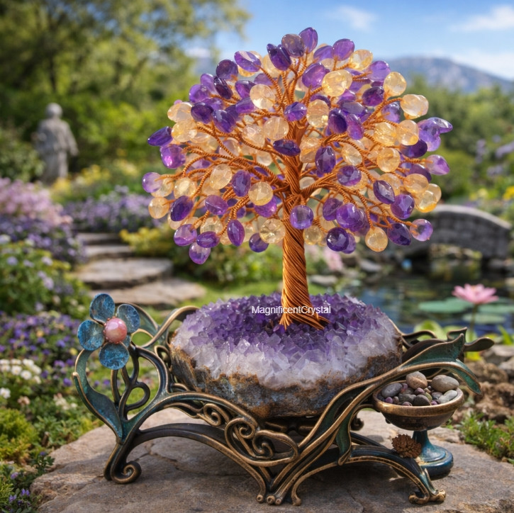 Healing Amethyst Citrine Tree of Life Crystal Decor Display Spiritual Energy