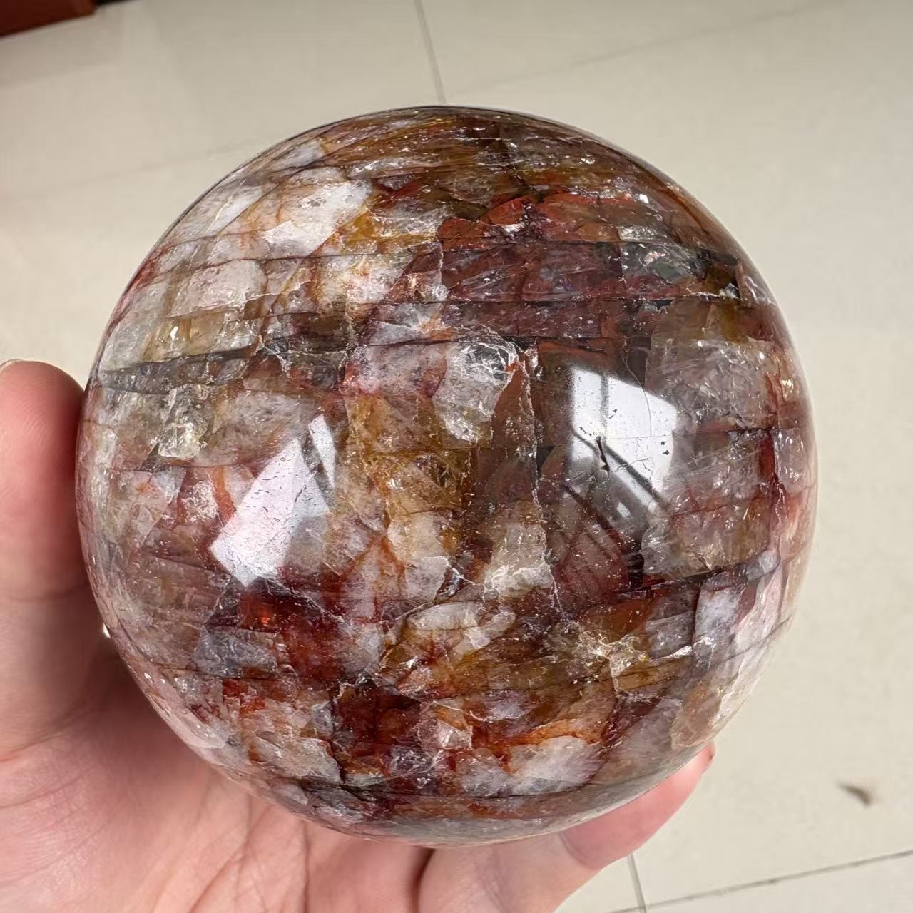 Large Natural Red Fire Quartz Sphere 4” 3.2 lb Hematoid Crystal Ball Healing