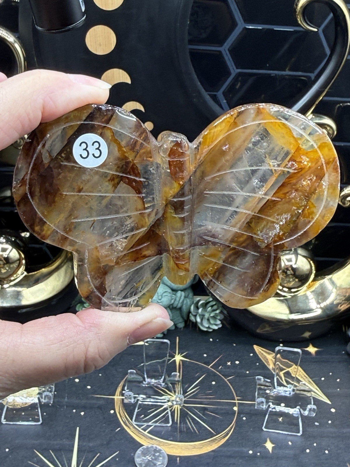 Natural Golden Healer Carved Butterflies Yellow hematoid Free shipping