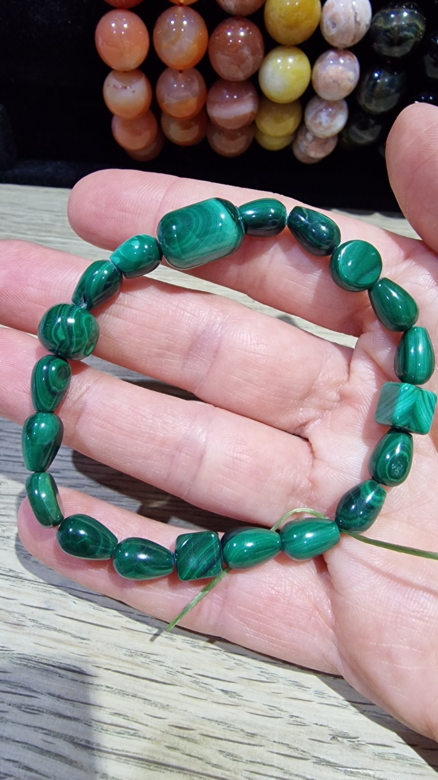 Malachite Crystal Irregular Shaped Beads Bracelet Elasticated On Sale