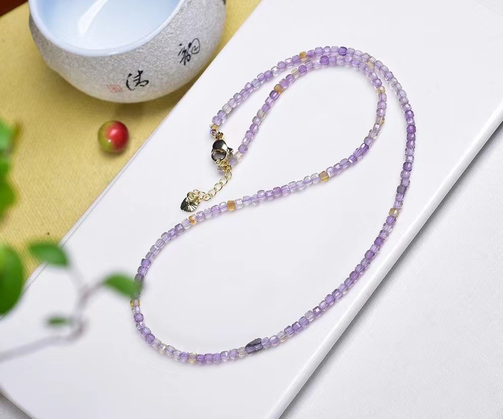 2.5mm Natural Purple yellow Crystal Choker Healing Dainty Women’s Necklace