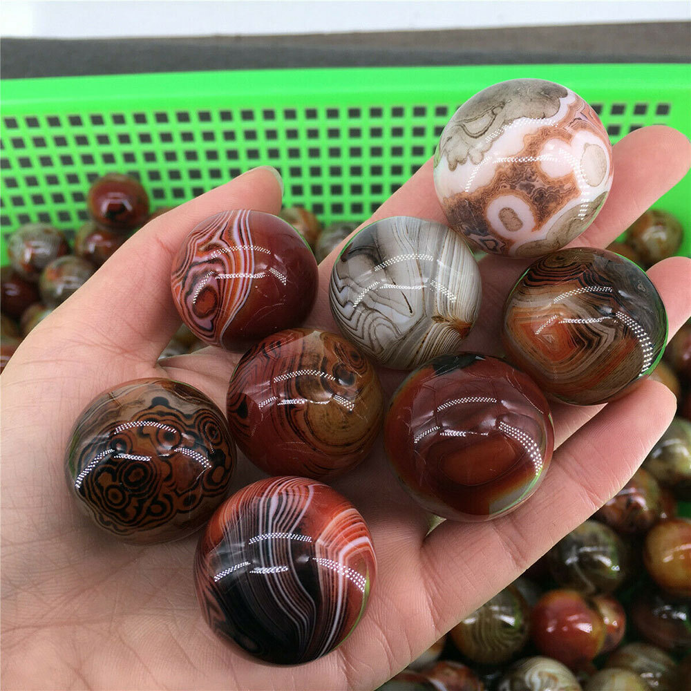 2Pcs Sardonyx Silk Agate Ball Quartz Crystal Sphere Ball Reiki Healing 30MM+