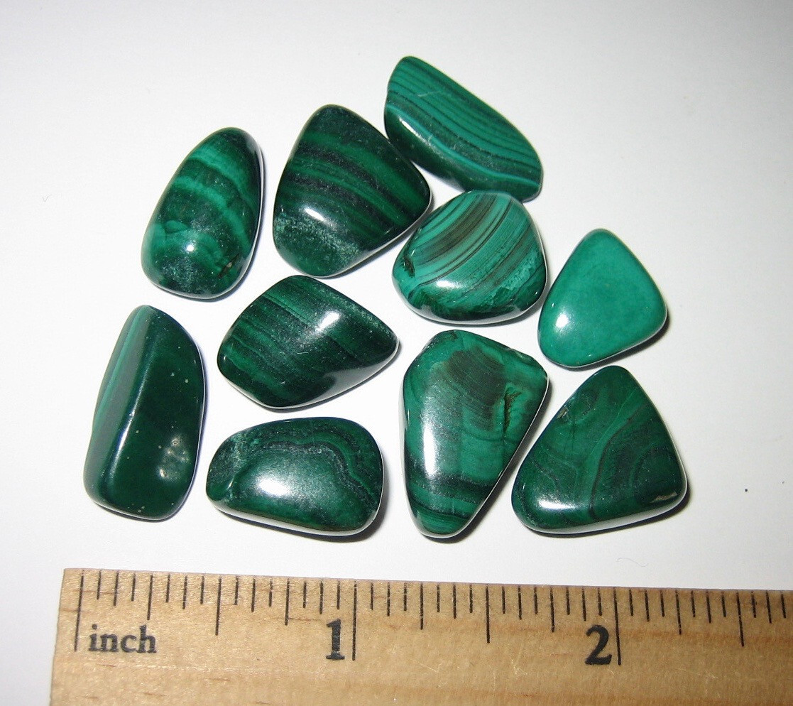 10 TUMBLED POLISHED NATURAL 0.55″- 0.7″ MALACHITE STONE MINERALS CONGO 38.3g *3