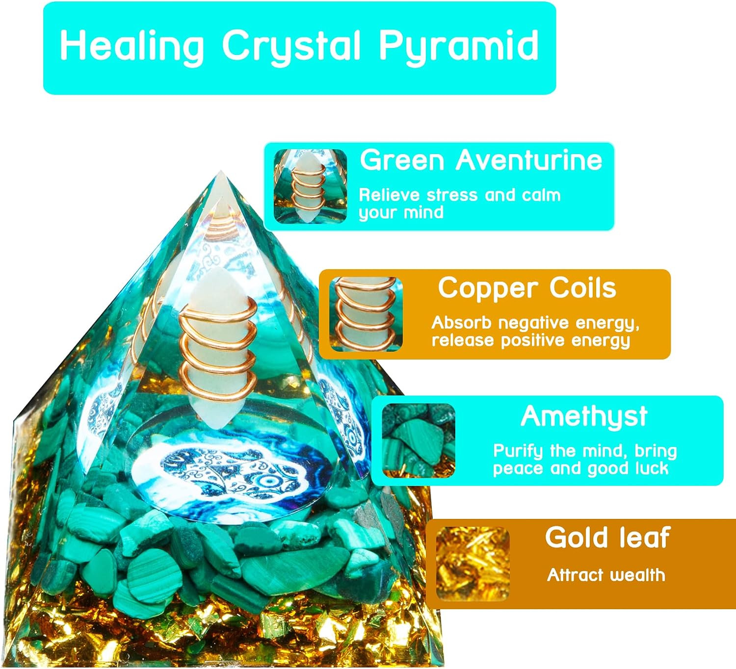Orgone Pyramid, Small Healing Crystal Pyramid Porstive Energy Generator, Orgonit