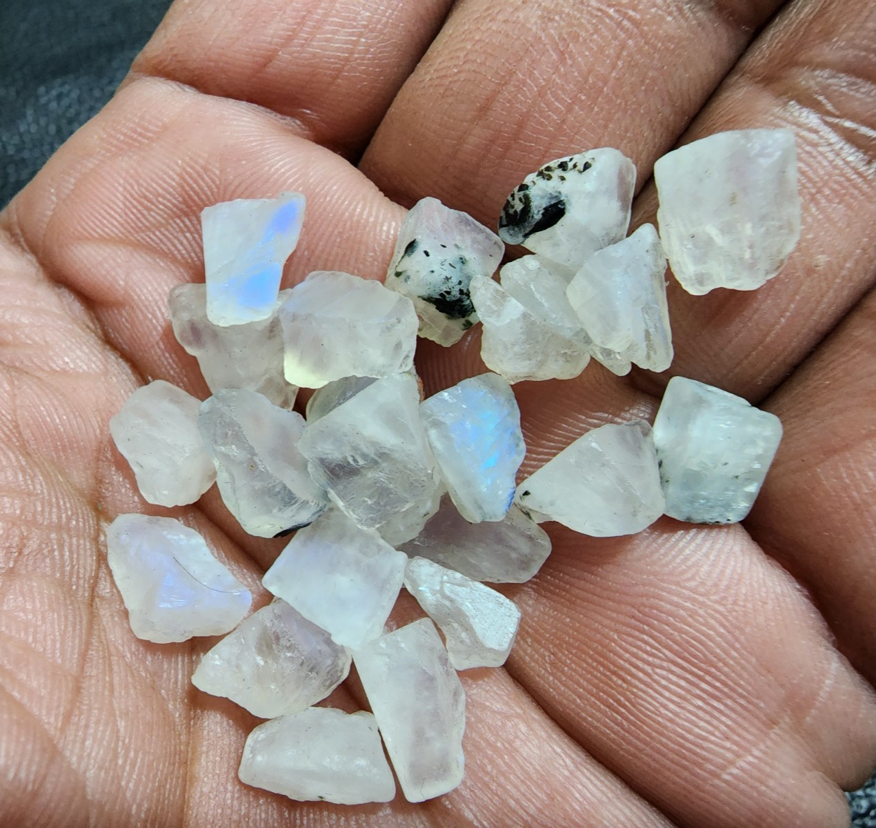 Wholesale White Rainbow Moonstone Rough 24 Pcs 8-12mm Natural Gem Crystals