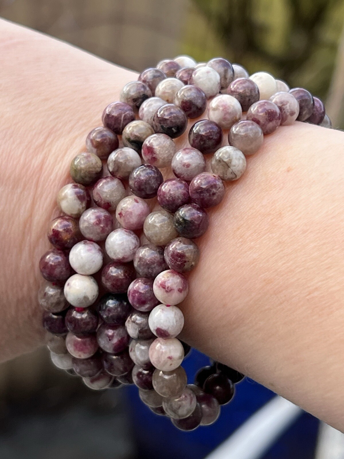 High Grade Pink Tourmaline Plum Blossom Quartz Crystal Beaded Bracelet 6mm AAA+