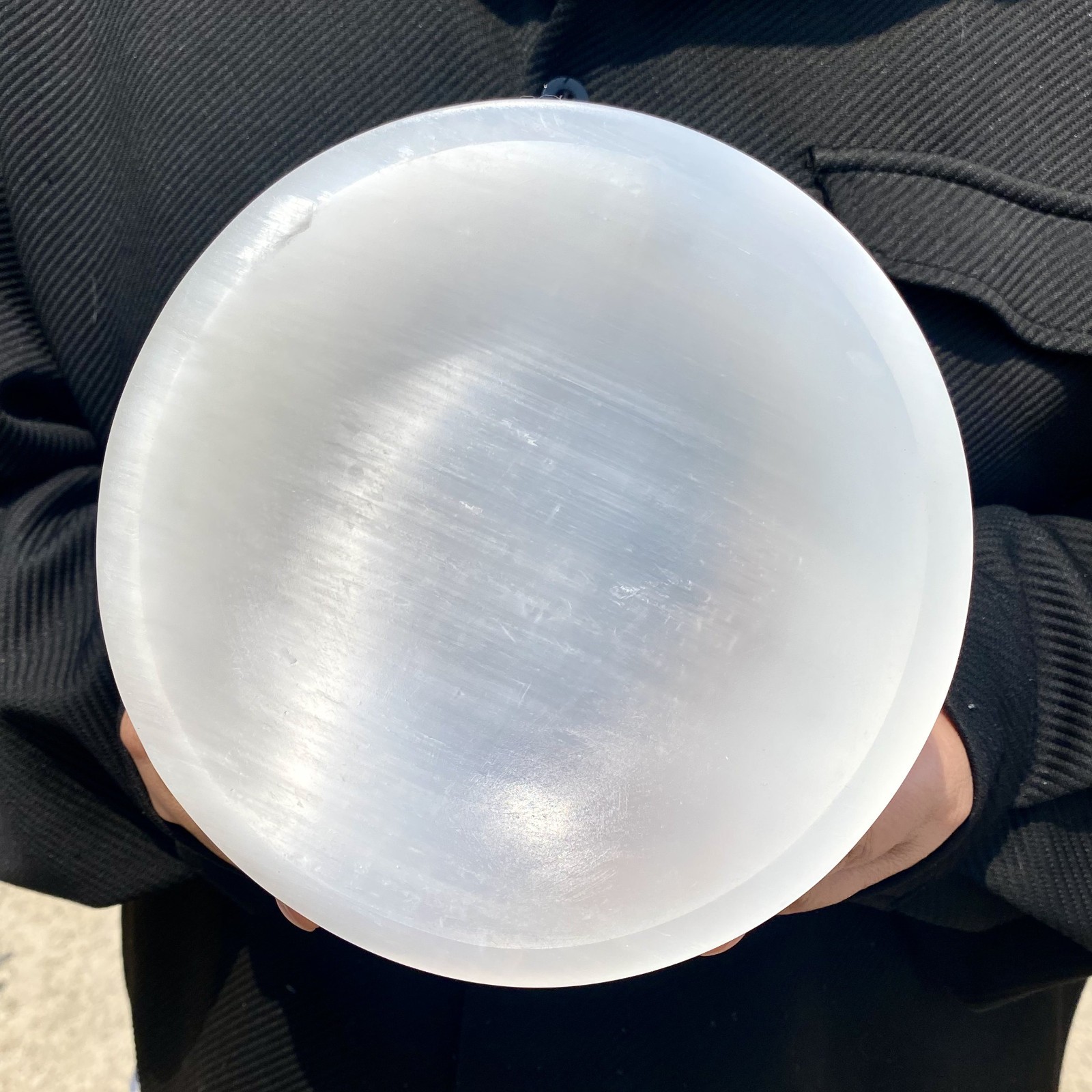 2.8LB Selenate crystal carved smooth polished circular plate for healing spiritu