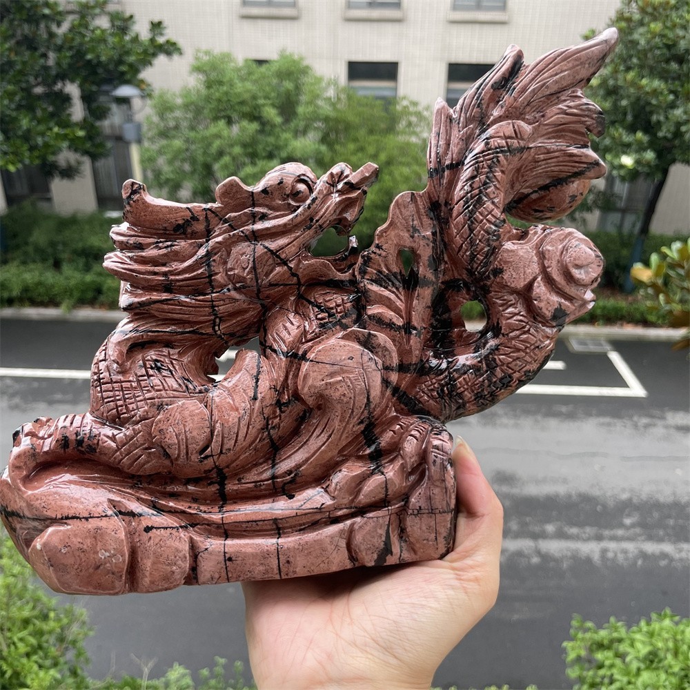 4.2LB 8.8″ A++Large Natural Picture Jasper Dragon Carved Crystal Statue Decor