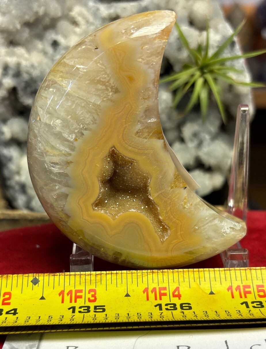 Druse agate moon with acrylic stand 3 1/4”