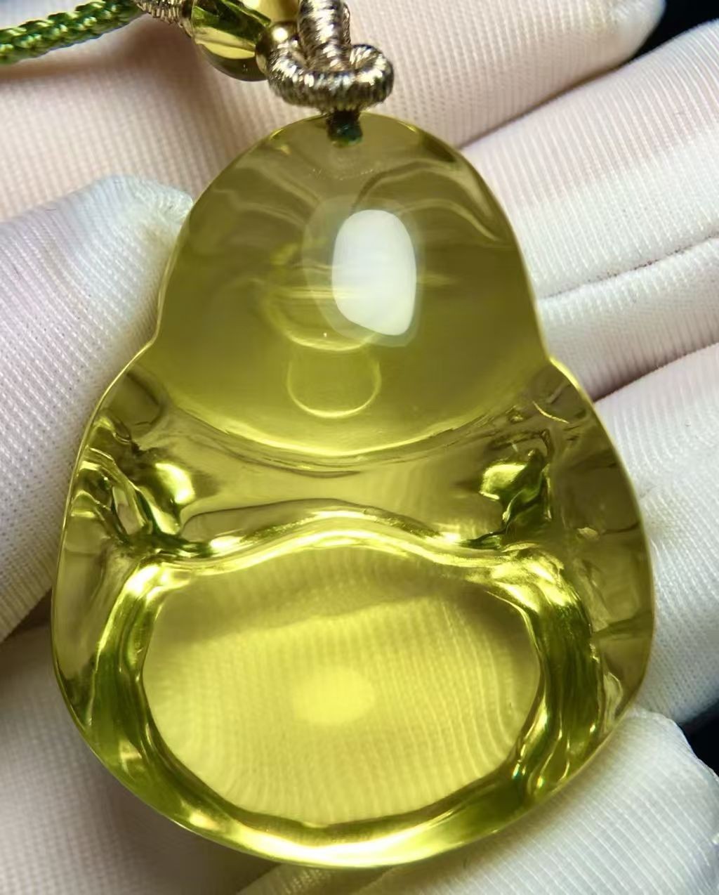 Genuine Natural Yellow Citrine Quartz Maitreya Buddha Carving Pendant AAAAA