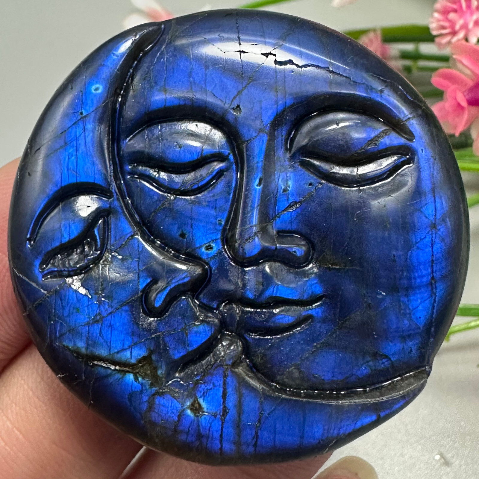 Natural Labradorite Sun Moon Face Quartz Skull Crystal Specimen Reiki Healing