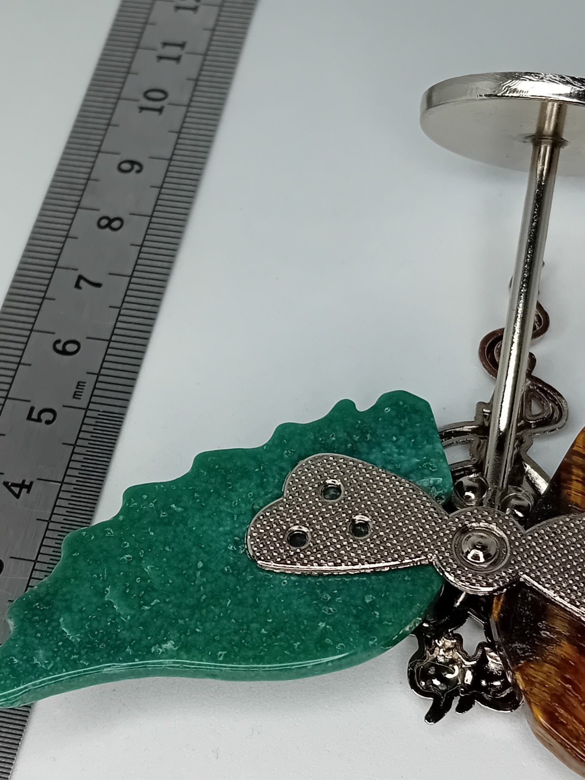Green Aventurine & Tigers Eye Carved Crystal Angel Devil Wings Stand Collectable