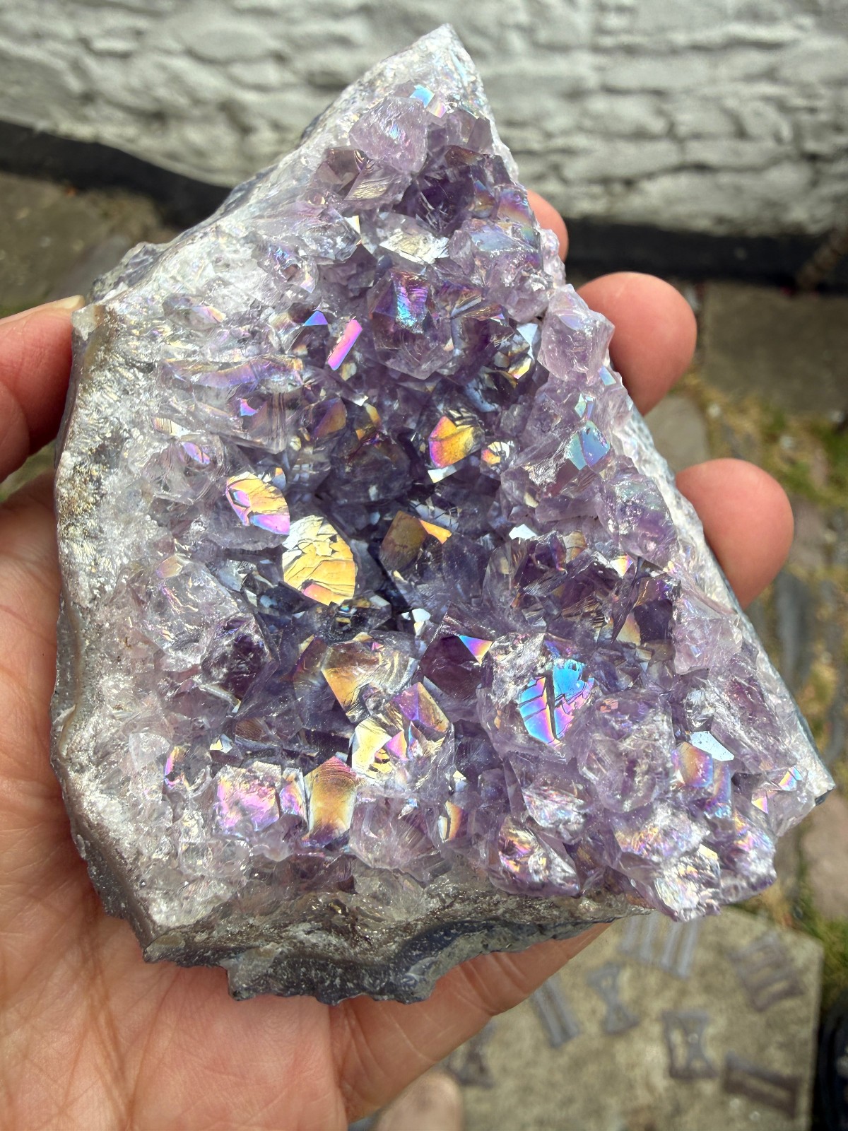 Amethyst Titanium Aura Crystal cluster rough raw Healing confidence Flashes