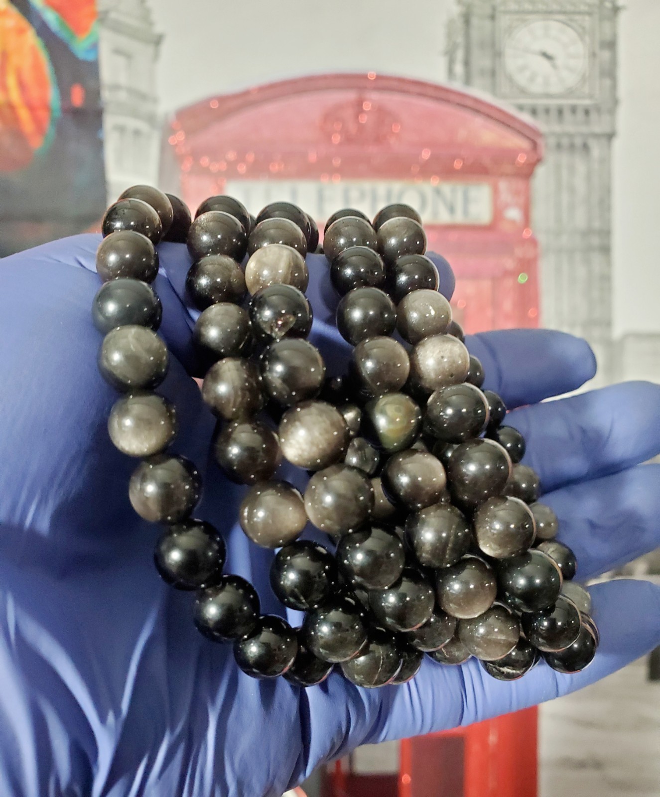 Silver Obsidian (Black Obsidian with Silver Sheen) Bracelet 8mm (Natural Crystal