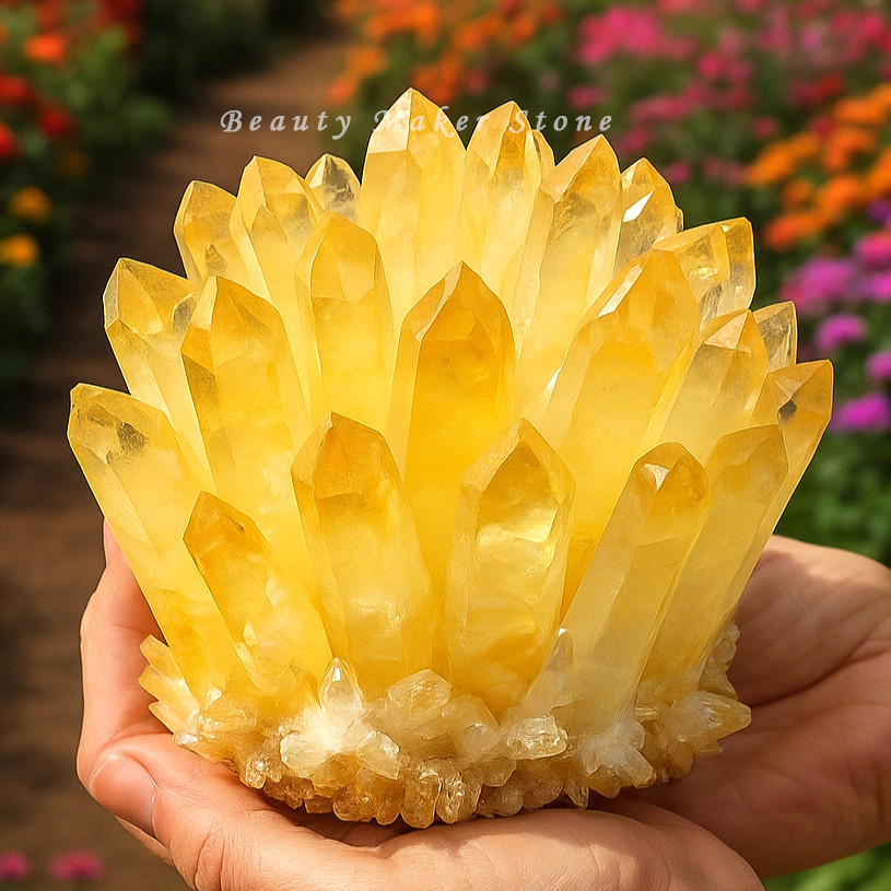 300g Natural Citrine Quartz Geode Cluster Yellow Crystal Collection Home Decor