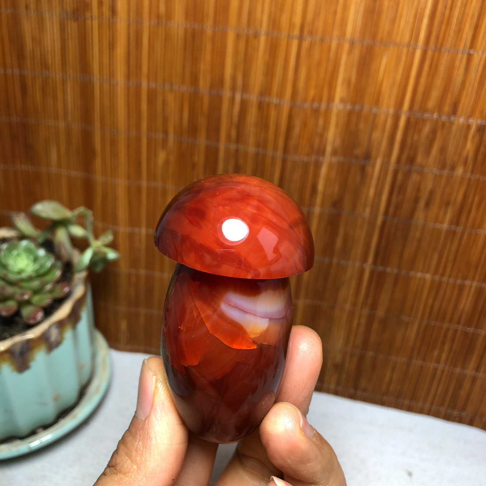 66-37-32mm Rare NATURAL red agate mushroom polishing Crystal specimen 118g A5098