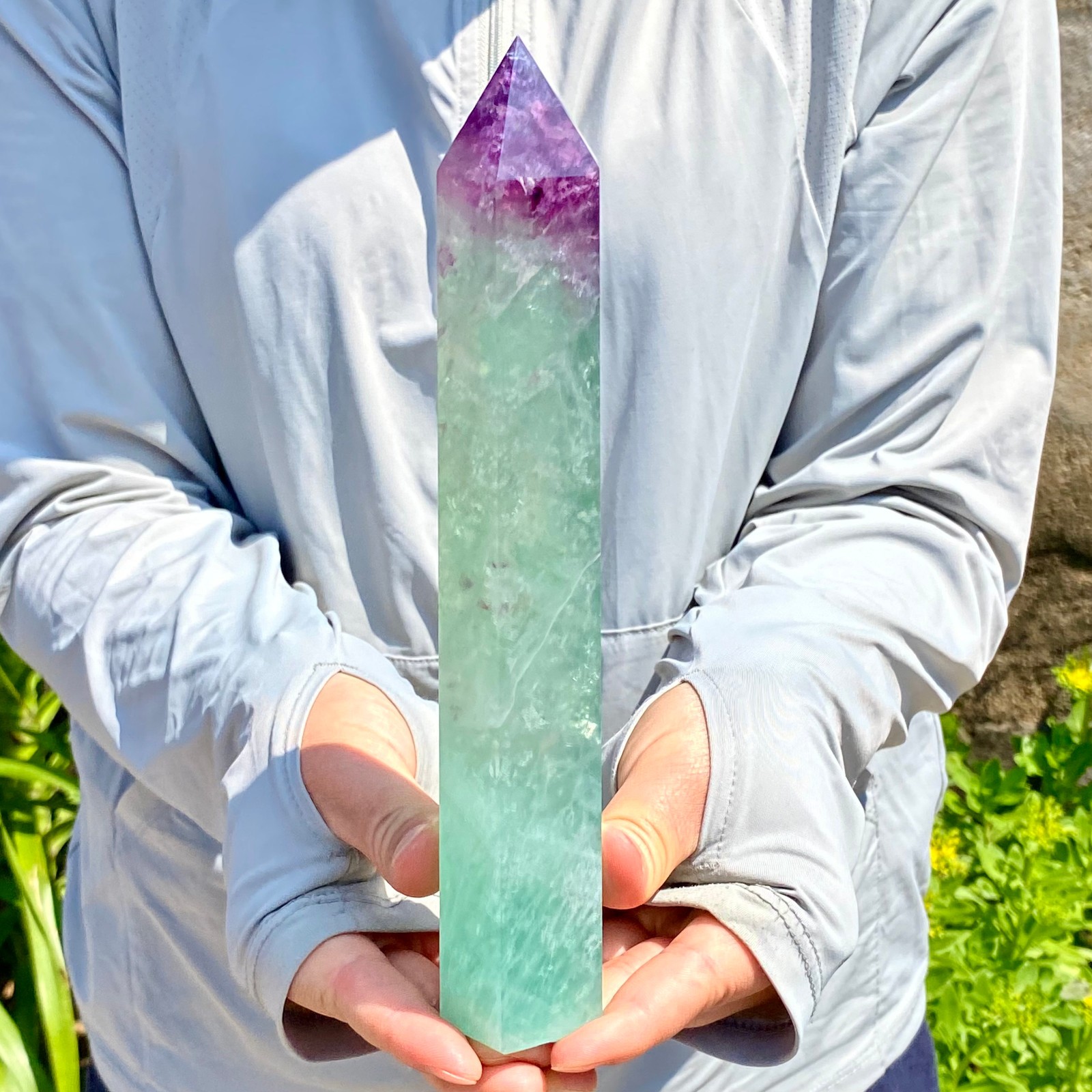 1.39LB Natural Fluorite Crystal Column Magic Wand Obelisk Point Earth Healing