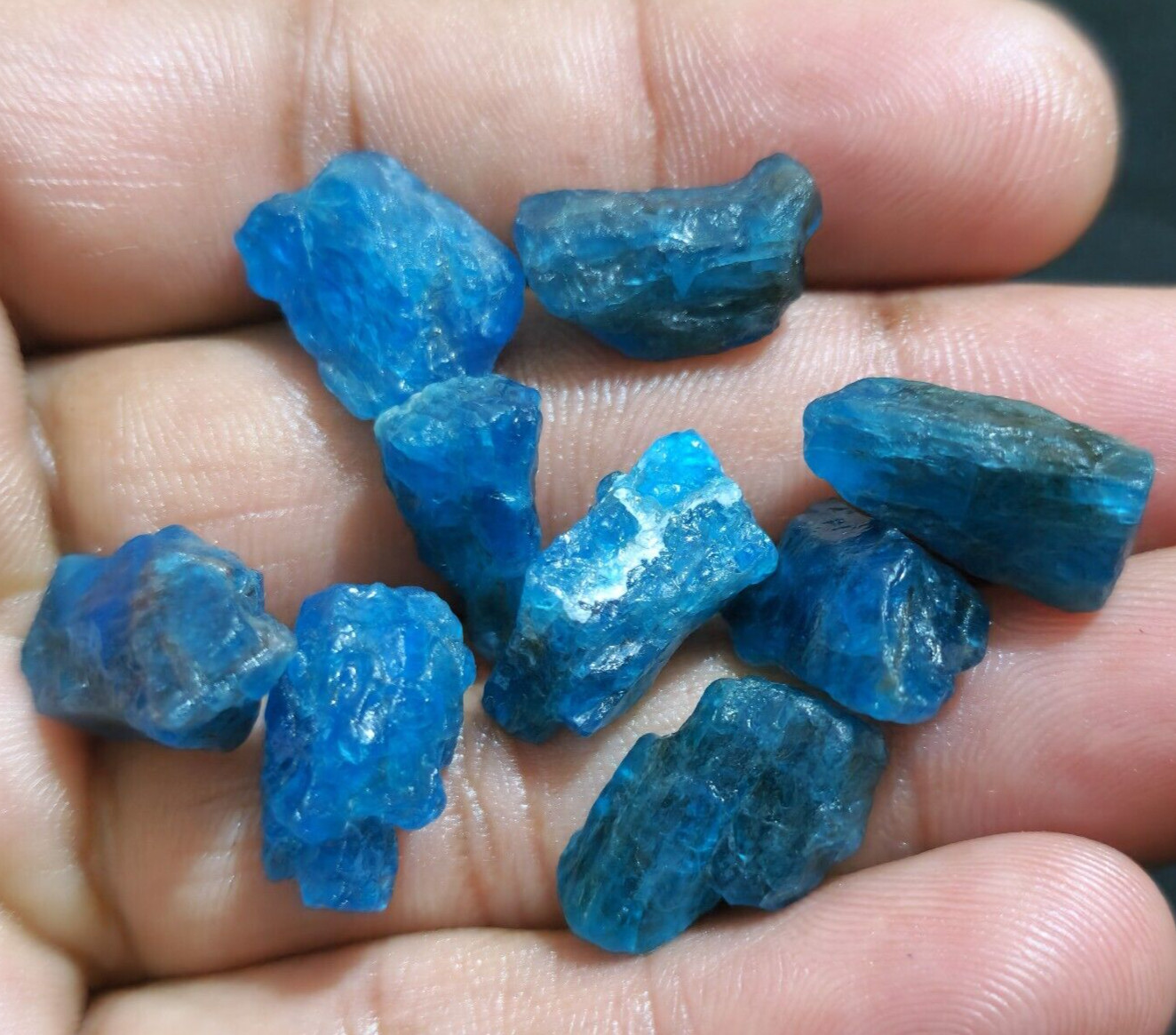 Gorgeous Blue Apatite Raw 9 Pcs Lot Size 16-20 MM Crystal Rough Loose Gemstone