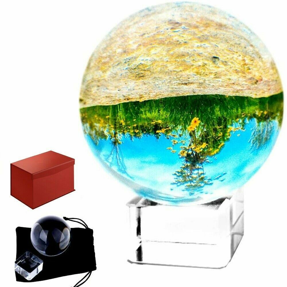 60/80mm K9 Clear Photography Crystal Ball Sphere Decoration Lens Photo + Stand