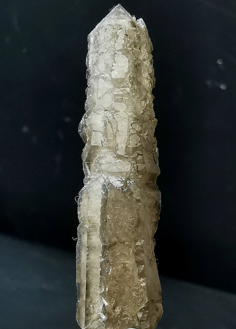 Smoky Elestial Quartz Crystal Point with Etching and Regrowth Inner Mongolia