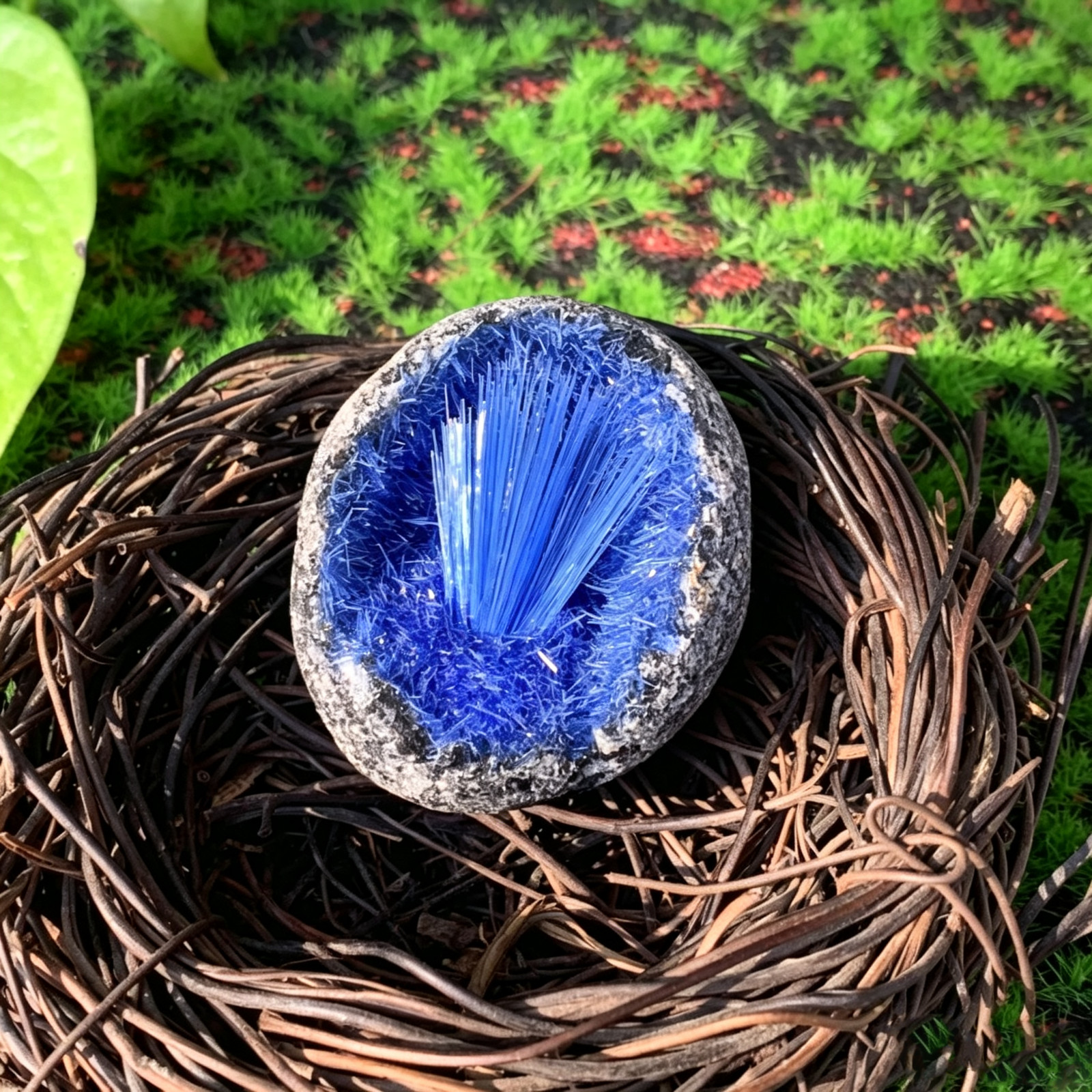 1PC Blue Needle Crystal Geode Cluster Reiki Healing Crystal Home Decor Gift