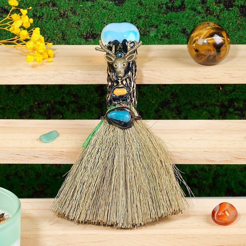 Enchanted Mini Witch Broom Crystal Protection Altar Tool Pagan Wiccan Decor Gift