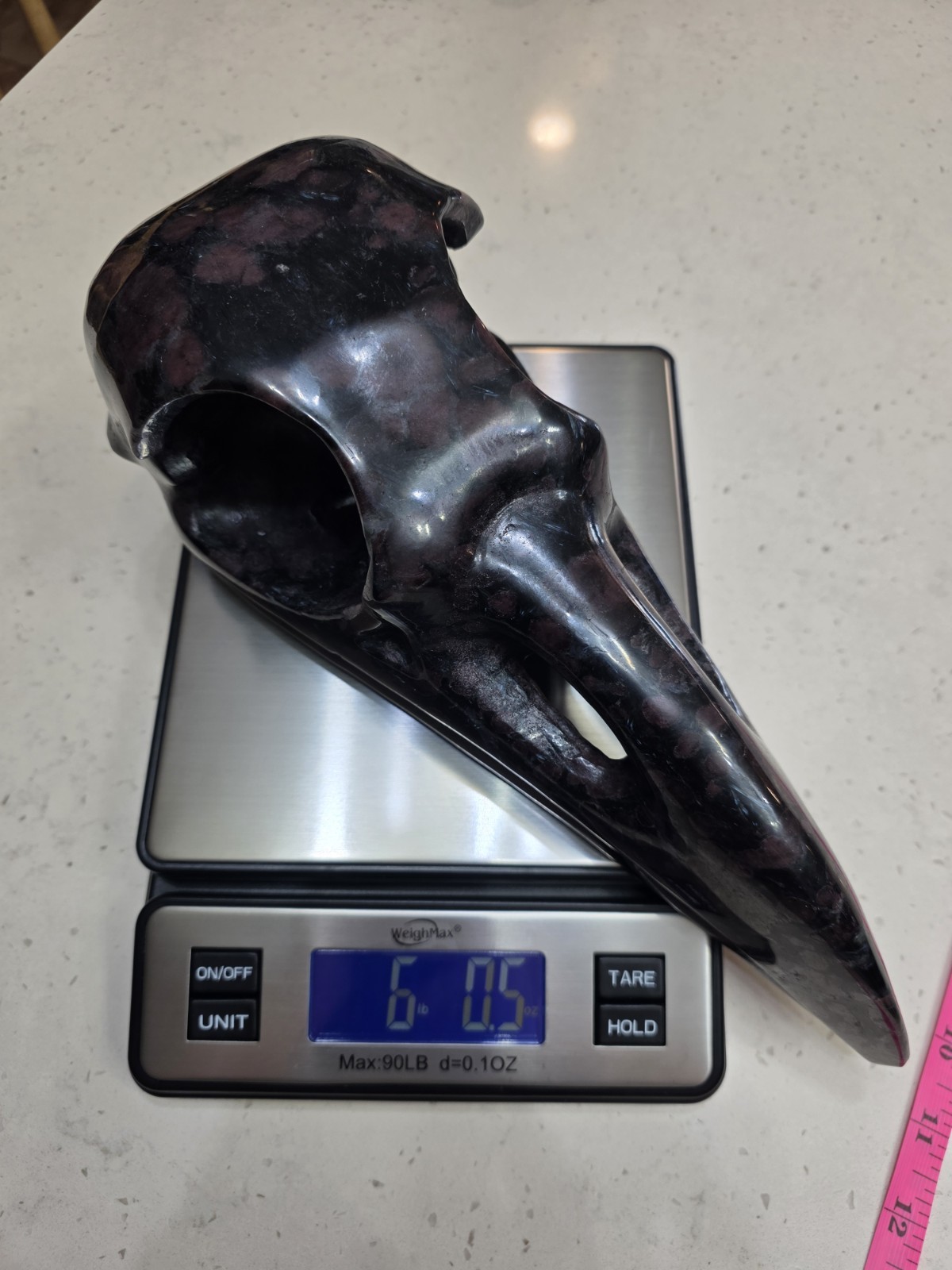 Over 6 Pound Garnet & Astrophyllite Raven Crystal Skull Carving Over 11 In Long