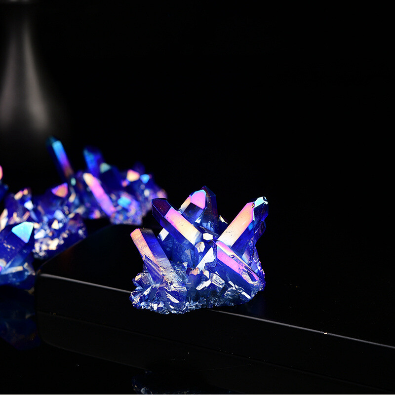 50g Natural Aura Blue Titanium Quartz Crystal Cluster Energy Stone Geode Healing
