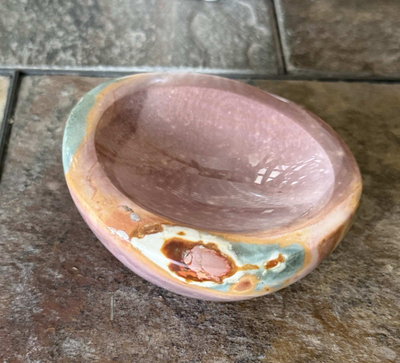 Natural Polychrome Jasper Offering Bowl Polished Crystal Dish 3.5” Madagascar