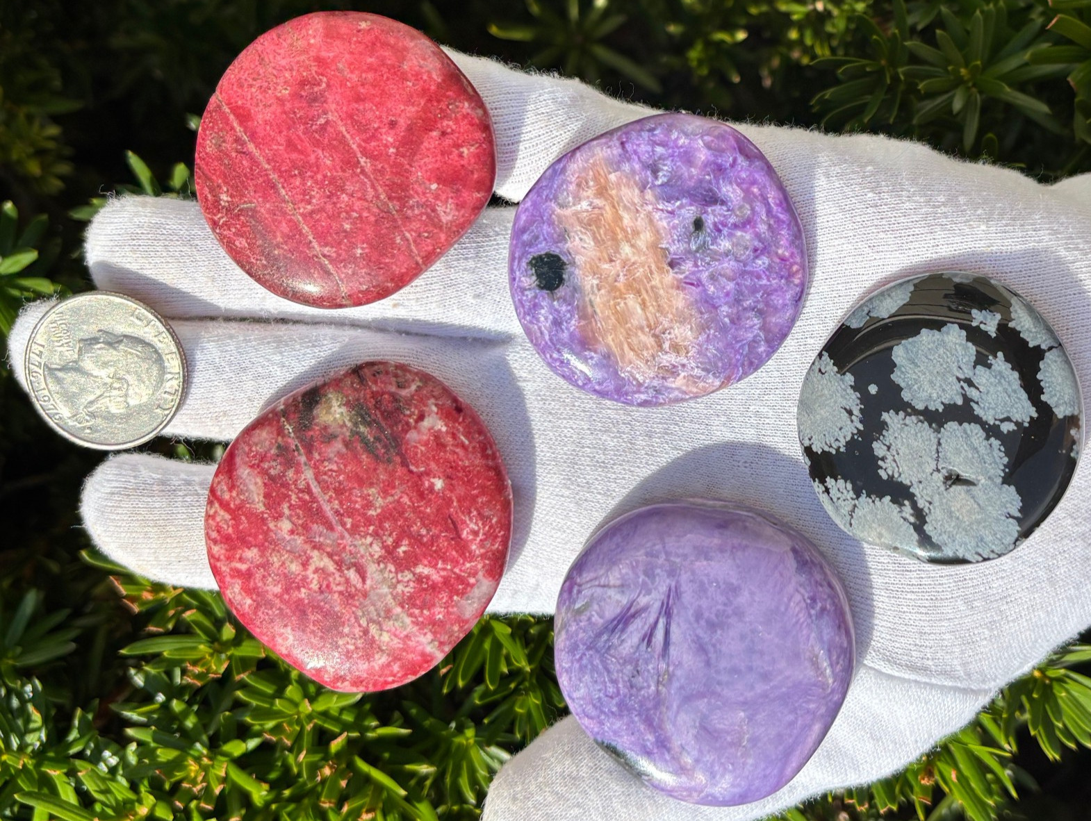 USA SALE 149g LOT 5 PALMSTONES THULITE CHAROITE THICK POCKET PALM STONES LARGE