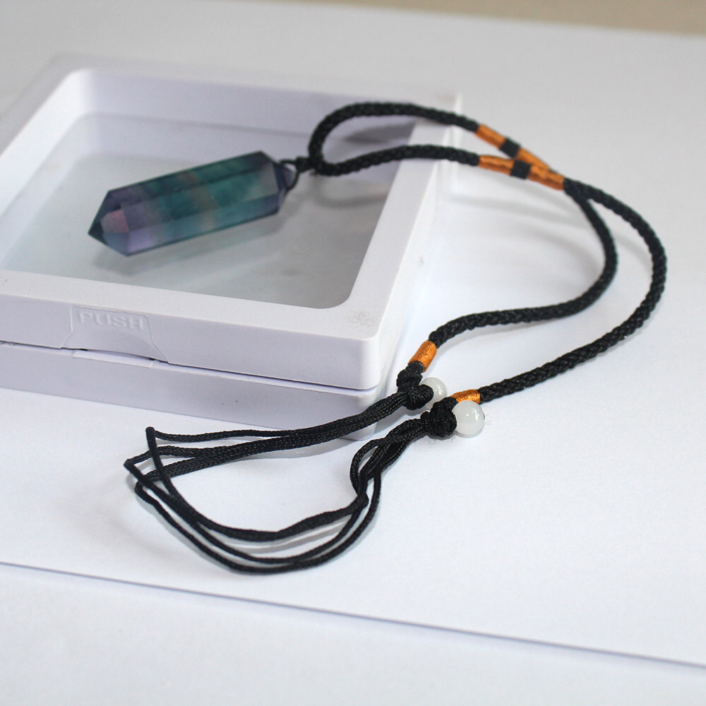 Natural Rainbow Fluorite Quartz Crystal Gemstone Pendant Healing Necklace Amulet