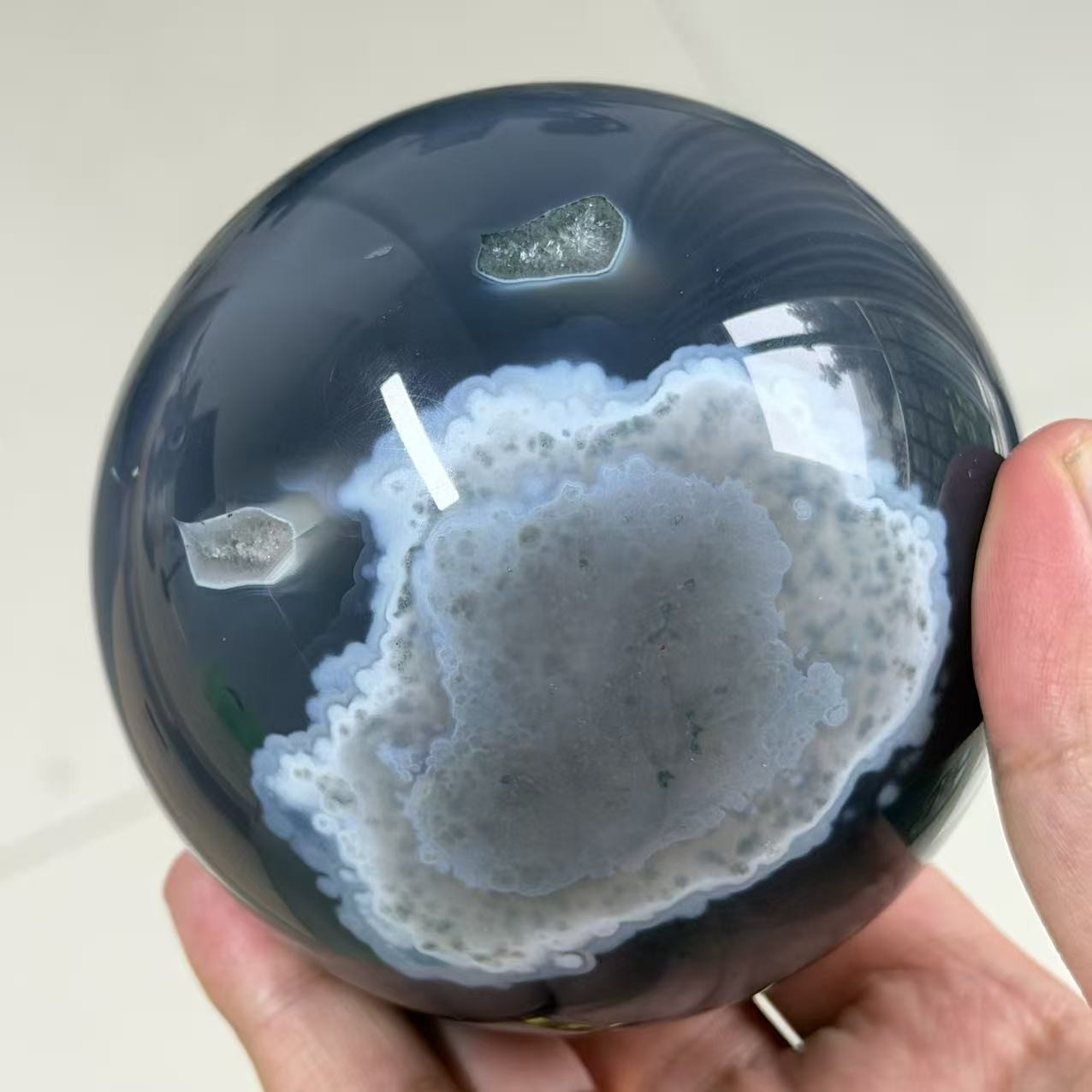2.4LB 3.7″ A+Natural Agate Sphere Crystal Druzy Ball Healing Table Decor