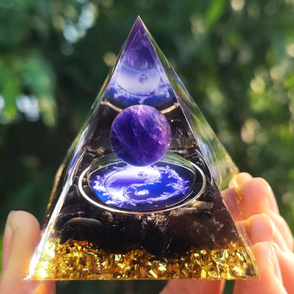 EMF Protection Orgonite Pyramid Amethyst Peridot Healing Crystal Energy Orgone
