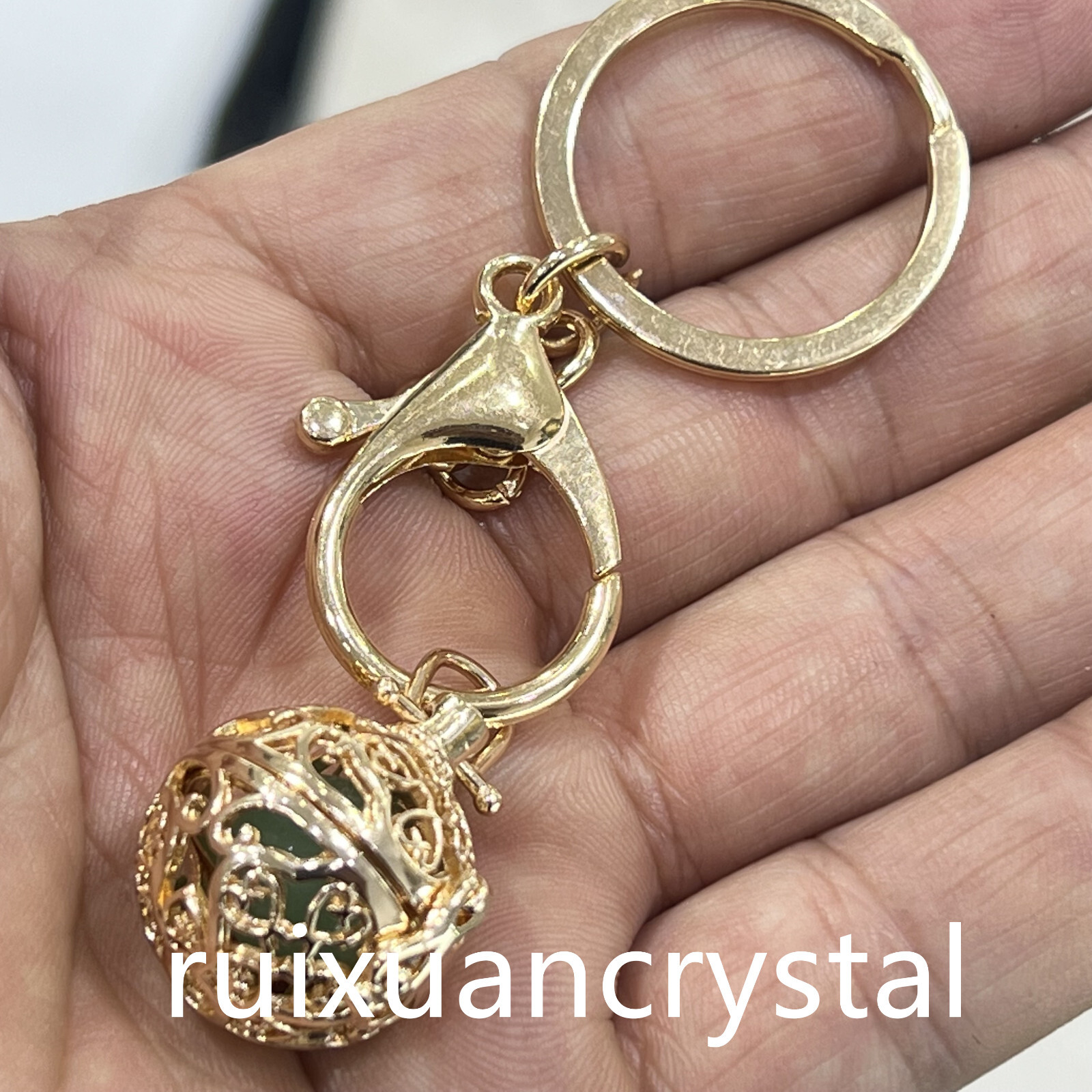 1pc Natural Aventurine Quartz Sphere cage key chain Crystal Reiki Healing