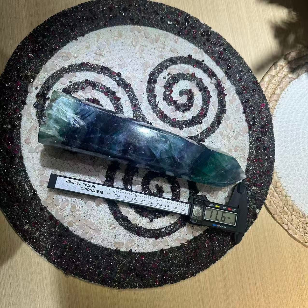 3.14LB 9″ Natural Rainbow Fluorite Tower Obelisk Crystal Healing Quartz Decor