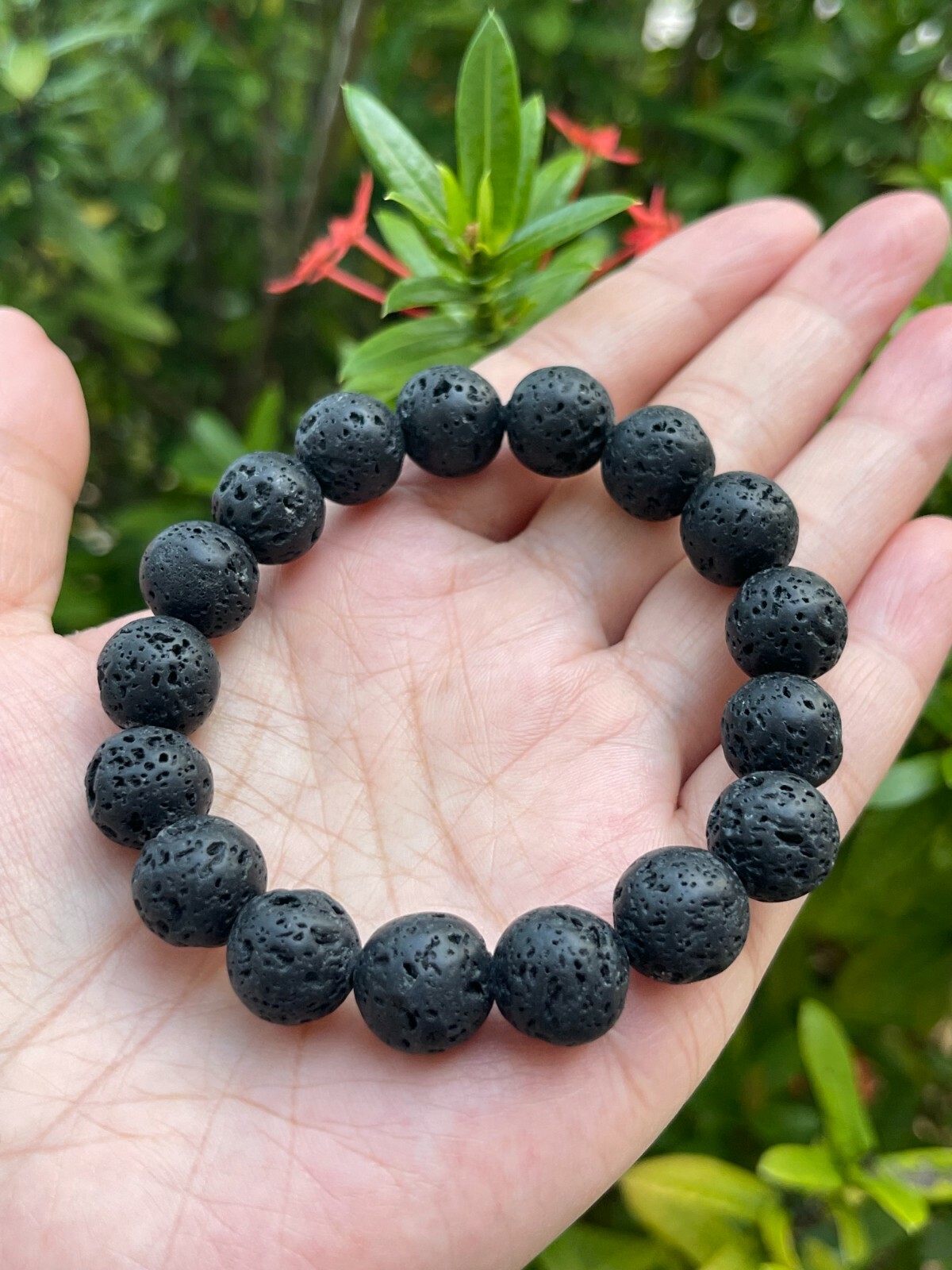 Grade A++ Large Black Lava Rock Crystal Bead Bracelet 8mm,Volcanic Lava Bracelet