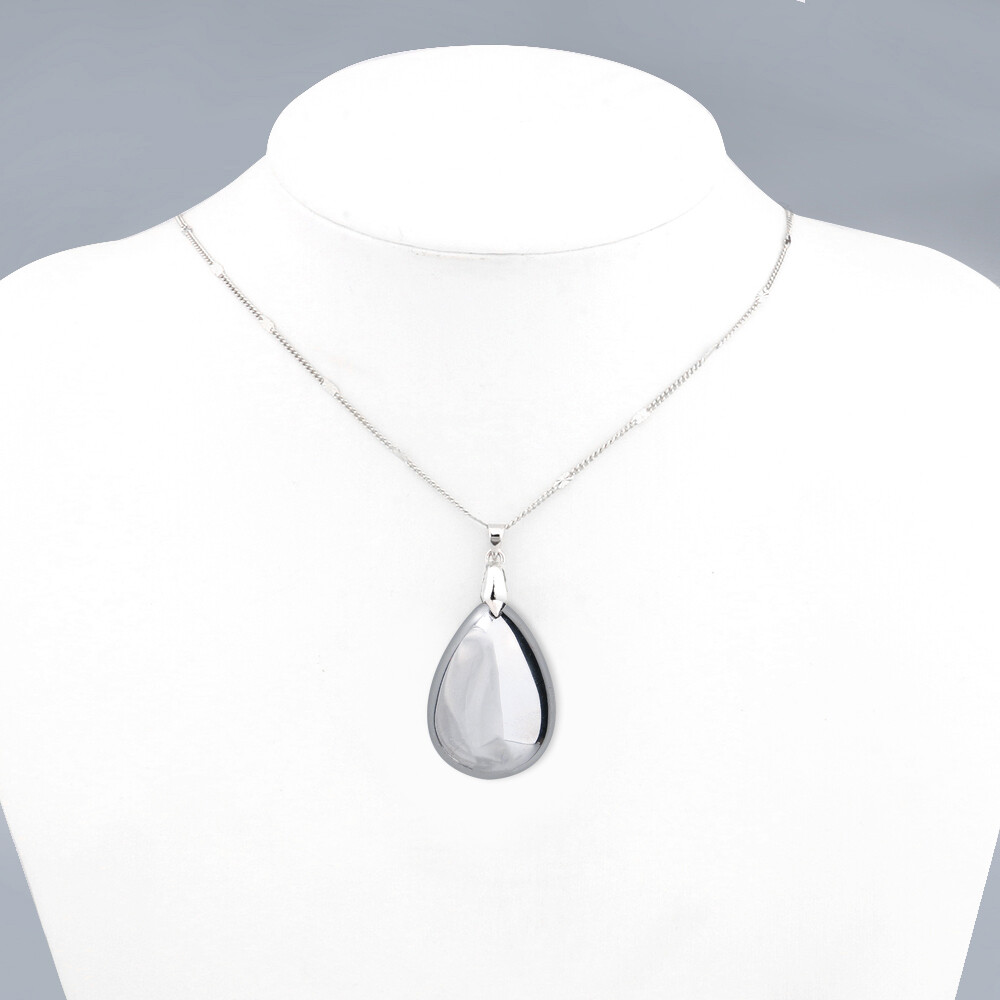 Natural Terahertz Energy Stone Water Drop Oval Unisex Healing Pendant Necklace