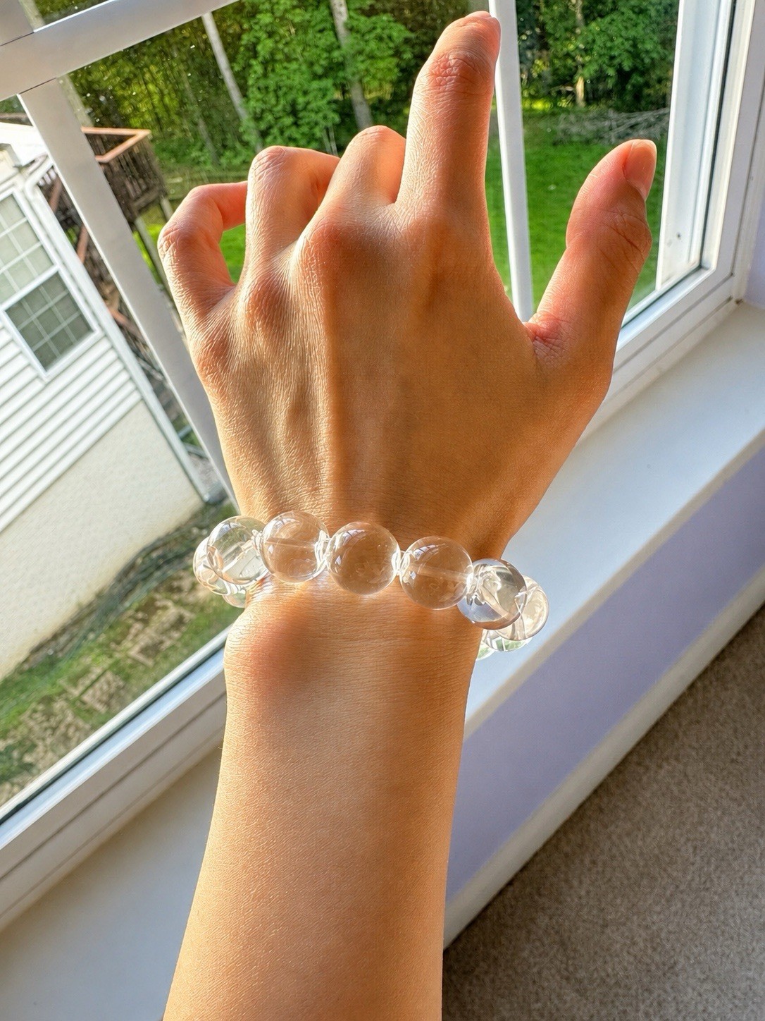 Natural Clear Quartz Crystal Bracelet – Diamond Grade Clarity – 13.5mm+ Beads