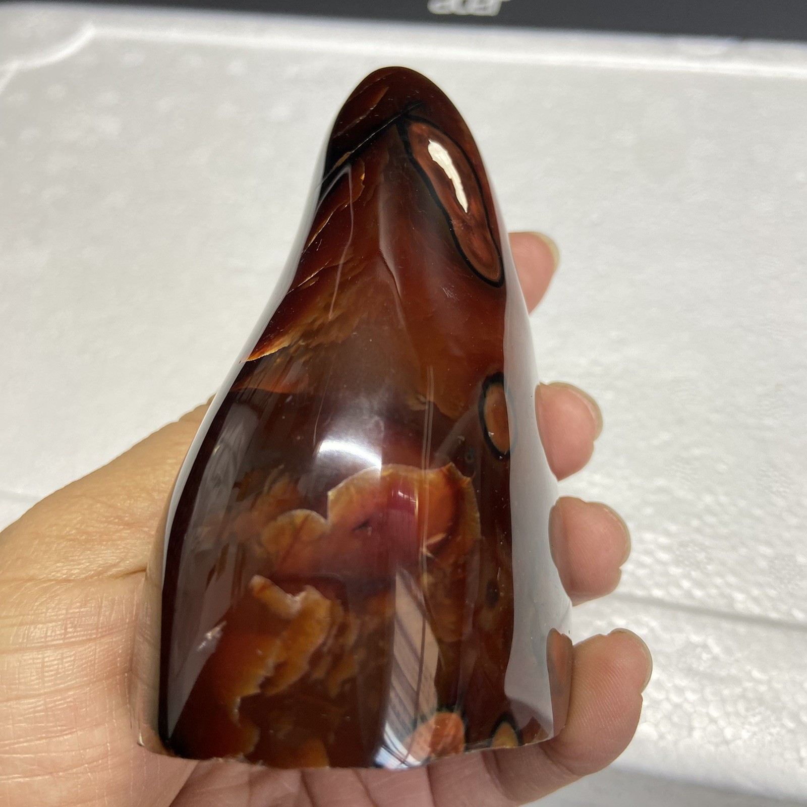 95mm380g Beautiful Deep Red Agate Carnelian Palm Geode Reiki Crystal Md Y138