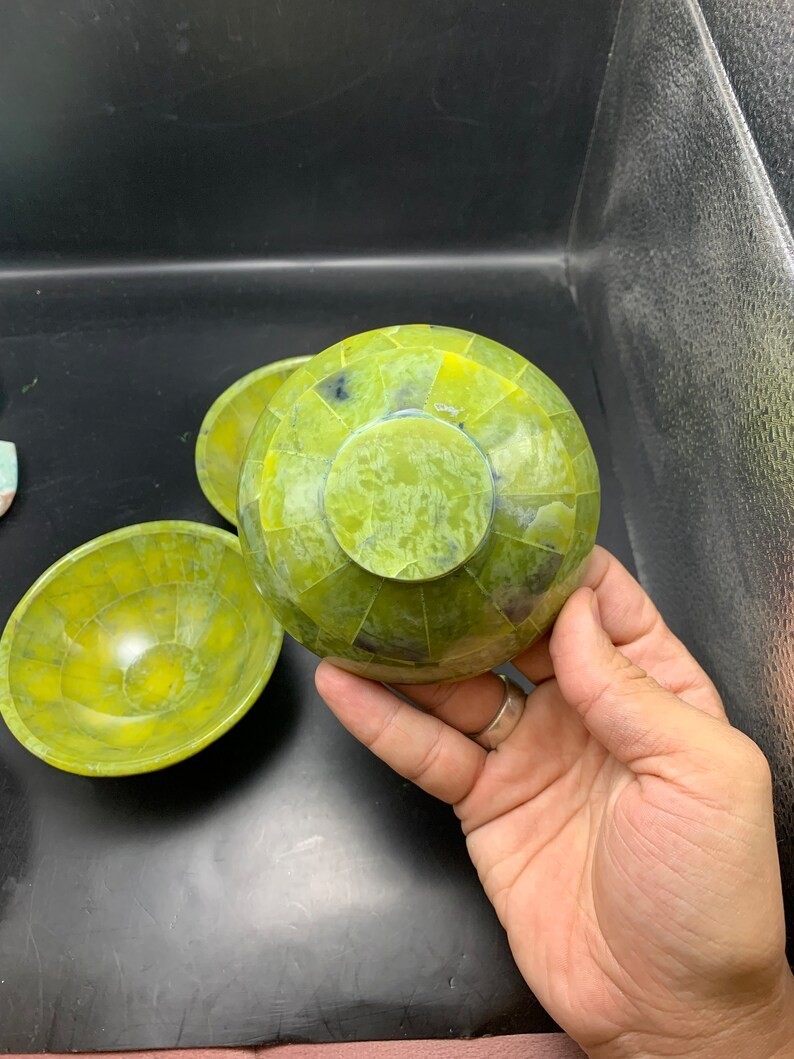 Serpentine Bowl Handmade 4inch 3 Bowl Natural Stone A+++