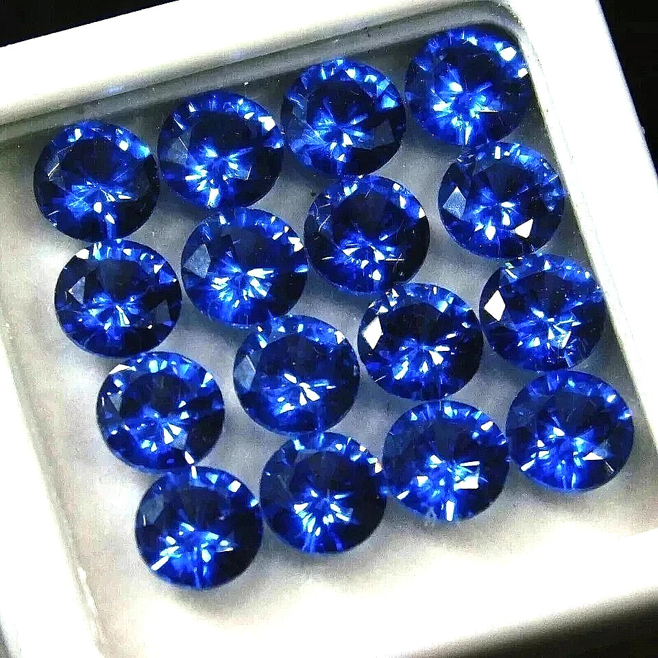 6.55 Carat Round Cut Blue Sapphire Lot 16 Pcs Matching Pair Loose Gemstones