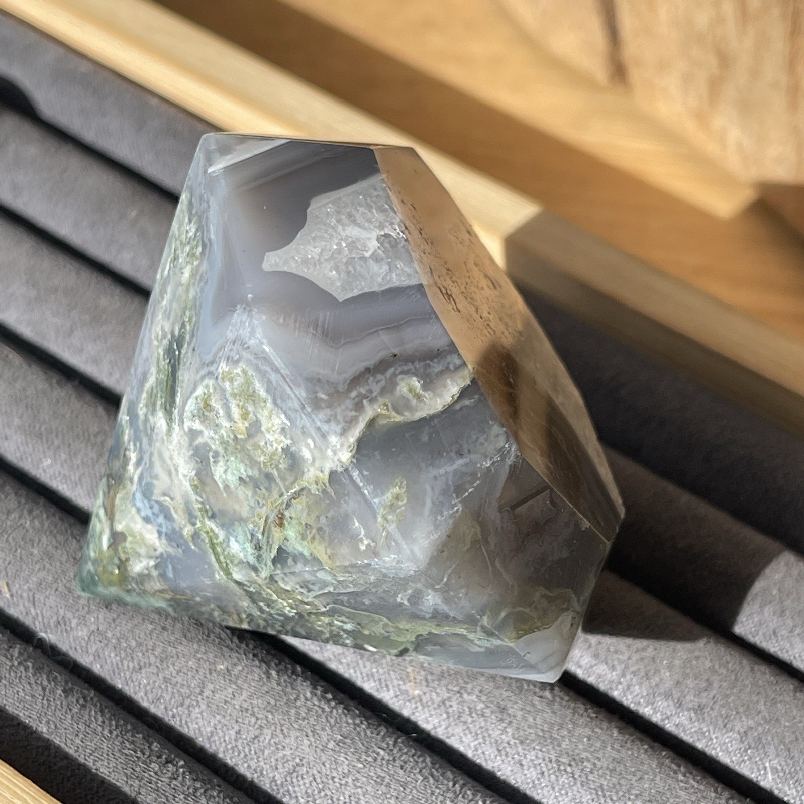 Natural Green Moss Agate Diamond w/ Chalcedony Quartz • Crystal Stone Home decor
